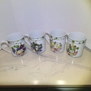 NWT I Godinger & Co Wine Cheese Fruit Coffee/Tea Porcelain Mug  12 oz Set of 4